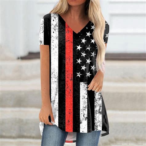 Seniver 4Th Of July Tops Independence Day Sunflower Women Short Sleeve