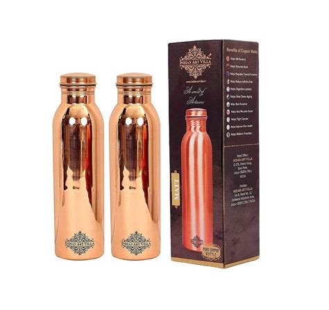 Indian Art Villa Copper Leak Proof Bottle With 2 Plain Glass Gift Set