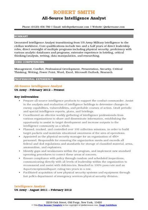 All Source Intelligence Analyst Resume Samples Qwikresume