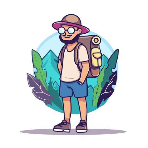 Hombre De Senderismo Con Mochila Y Sombrero Ilustraci N Vectorial Al