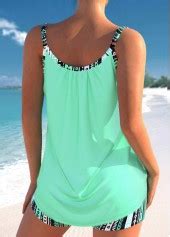 Rotita Tie Mint Green Geometric Print Tankini Set Rotita Usd