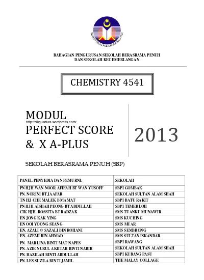 Sbp Modul Perfect Score Spm 2013 Chemistry