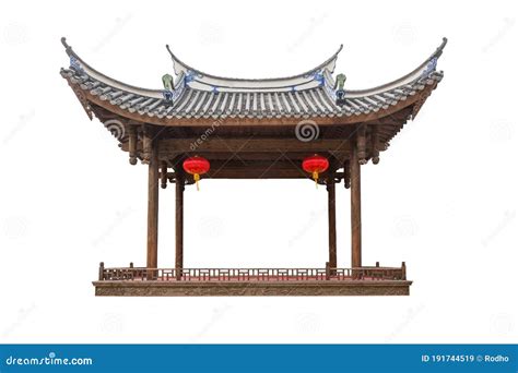 Old Chinese Traditional Pavilion Or Stage With Red Lantern Hanging