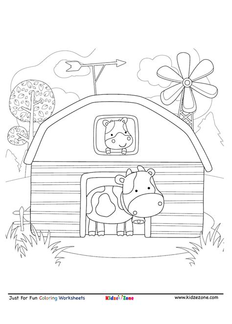 Cow in a Barn Cartoon Coloring Page - KidzeZone