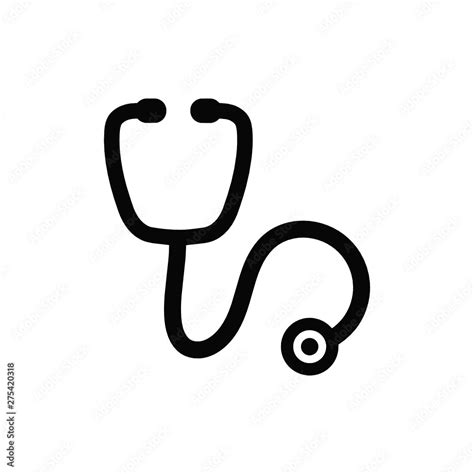 Vector High Quality Icon Flat Style Black Stethoscope Symbol Isolated