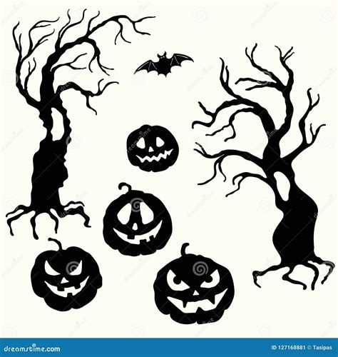 Halloween Pumpkin Lantern and Tree Stencil Template Stock Vector ...