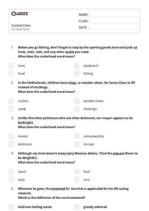 50 Determining Meaning Using Context Clues Worksheets On Quizizz Free And Printable