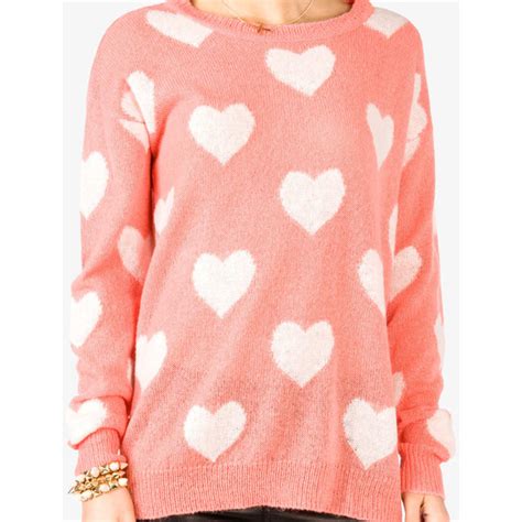 Forever 21 Open Knit Heart Print Sweater 23 Liked On Polyvore