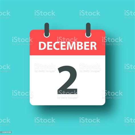 December 2 Daily Calendar Icon On Blue Green Background With Shadow