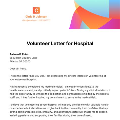 Sample Volunteer Letter For Hospital