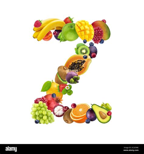 Letter Z Made Of Different Fruits And Berries Fruit Alphabet Isolated