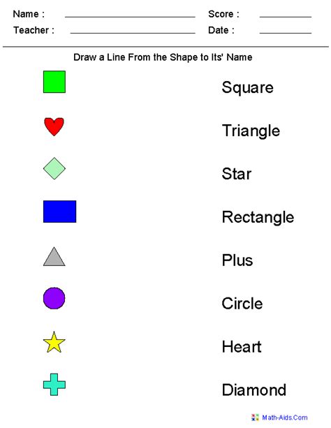 Matching Shapes To Their Names Worksheets Kids Math Worksheets