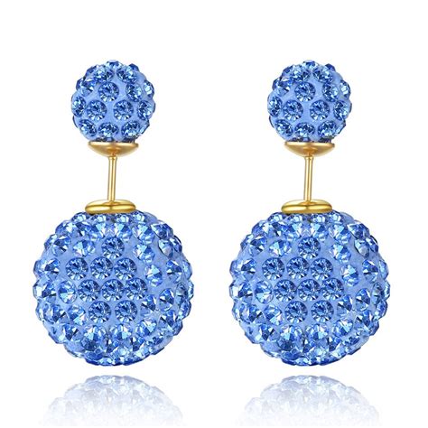 Fworld Double Side Crystal Ball Stud Earrings High Quality Rhinestone