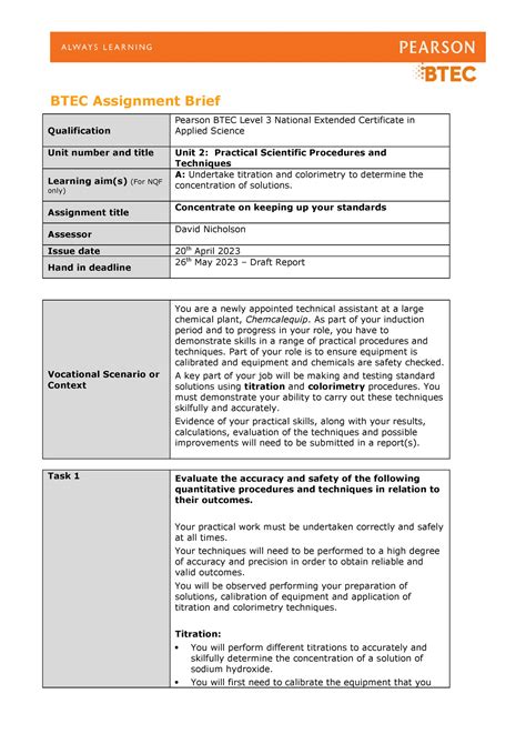 Unit 2a 2023 Authorised Assignment Brief Draft Btec Assignment Brief