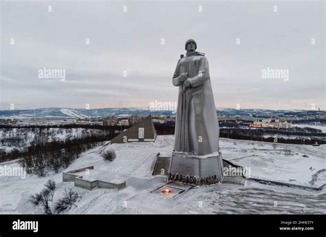 Defenders Of The Soviet Arctic Monument In Winter In Murmansk Russia