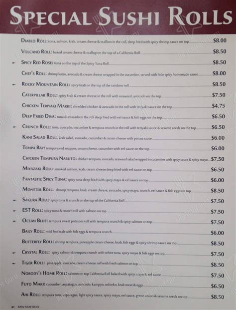 Menu At Sushi Palace Restaurant Jacksonville Beach