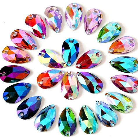 Crystal AB Teardrop Shapes Resin Sew On Rhinestones Flatback Droplet