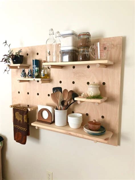 Modern Wood Pegboard Shelf Large Rectangle X Etsy Wood Pegboard