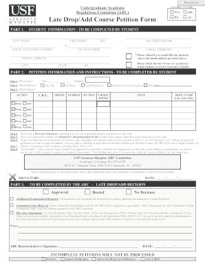 Fillable Online Usfsm Late Drop Add Course Petition Form Fax Email