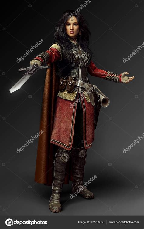 Cgi Illustration Female Sword Fighter Leather Armor — Stock Photo ...