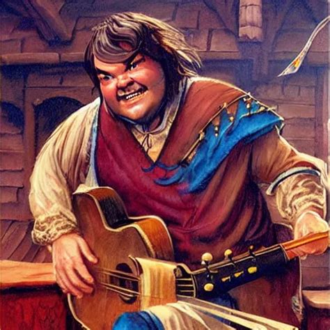 D D Character Jack Black As Bard In A Tavern Playing A Stable Diffusion