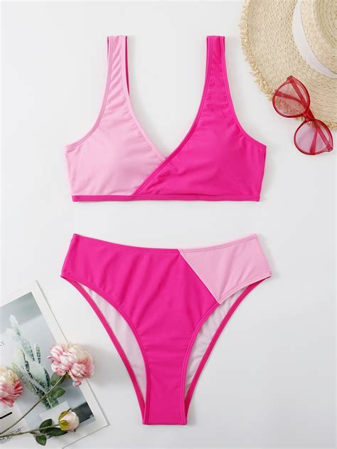 Shein Bikini De Color Combinado De Talle Alto Vezia