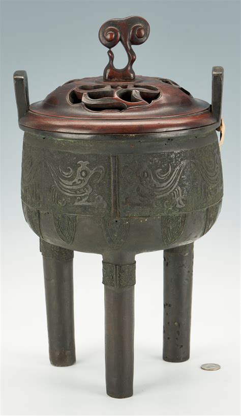 Lot Th Century Chinese Archaistic Bronze Tripod Censer Case