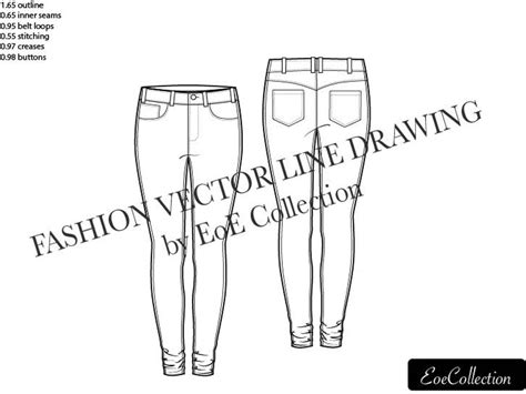 Women Skinny Jeans Front And Back Fashion Vector Line Drawing Template