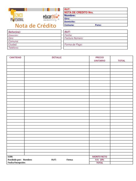 Modelo Nota De Credito Wordpdf