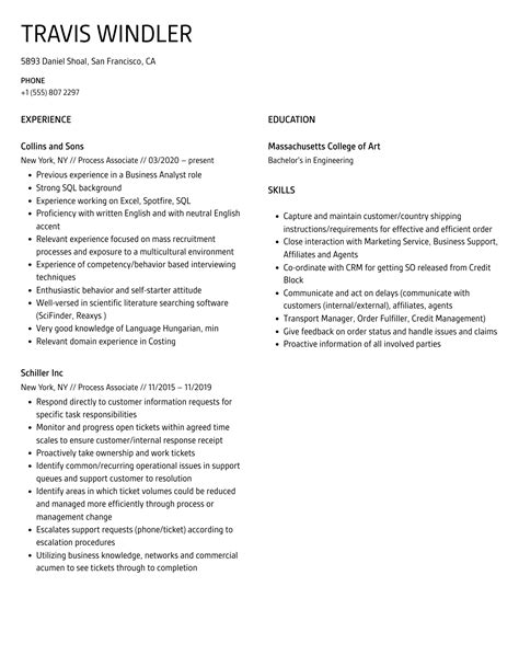 Process Associate Resume Samples Velvet Jobs