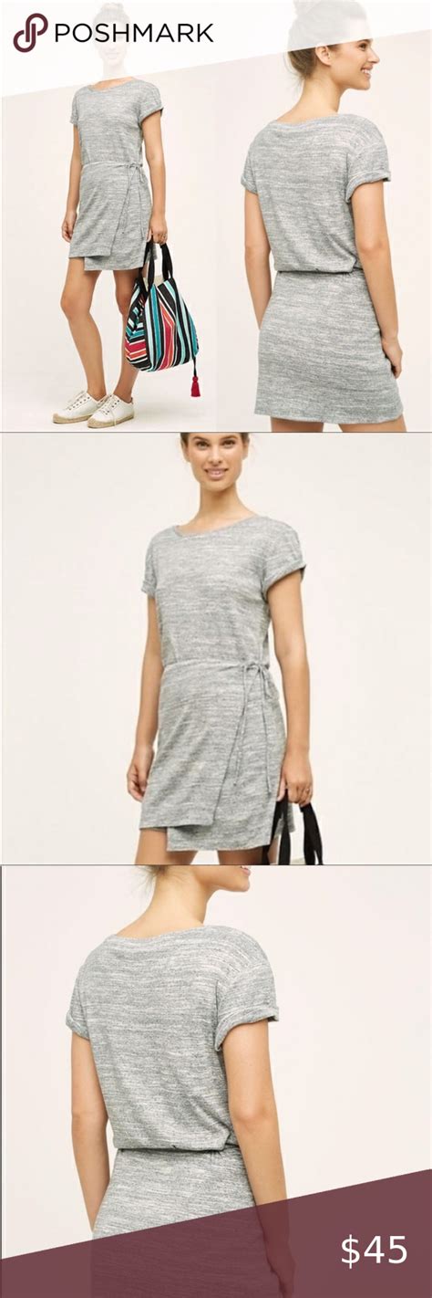 Anthro Maeve Riley Gray Faux Wrap Mini Dress M Mini Wrap Dress