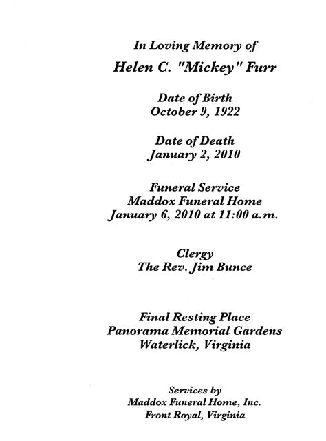 Helen Mickey Cubbage Furr 1922 2010 Find a Grave äreminne