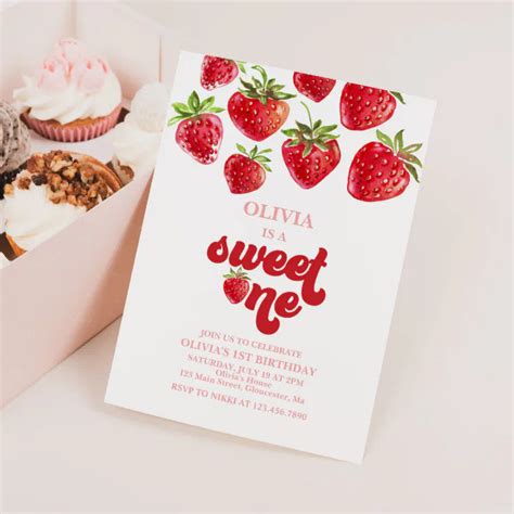 Strawberry Berry First Birthday Invitation Zazzle