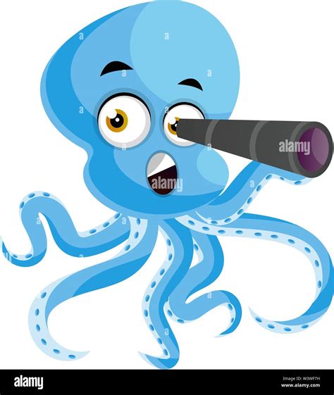 Octopus with telescope, illustration, vector on white background Stock ...