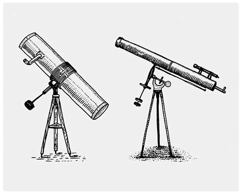 Telescópio Astronômico Vintage Gravado à Mão Desenhado Em Esboço Ou