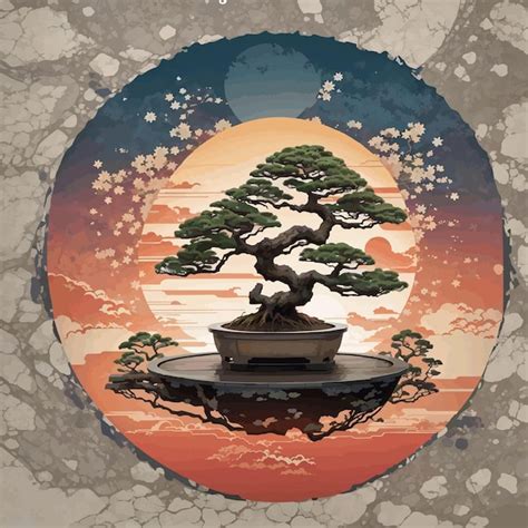 Bonsai Gr Ficos P R Do Sol Fundo Estilo Japon S Vetor Premium