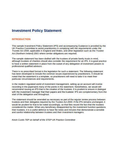 11 Investment Policy Statement Templates In Doc Pdf Free And Premium