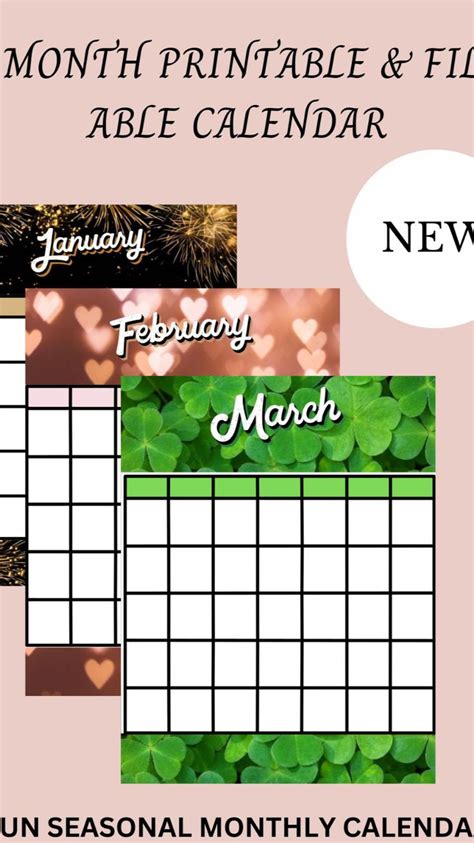 MONTHLY Printable Calendar Color Calendar PDF Undated - Etsy | Holiday ...