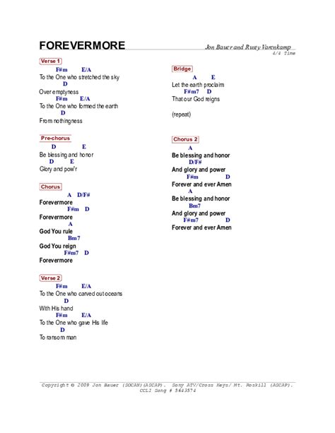 Forevermore Chords Pdf Jon Bauer Praisecharts