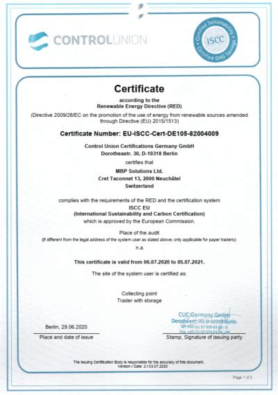 Newest Iscc Eu Certificate 2020