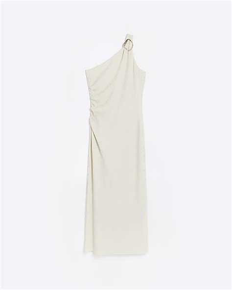 Cream Plisse One Shoulder Bodycon Maxi Dress River Island