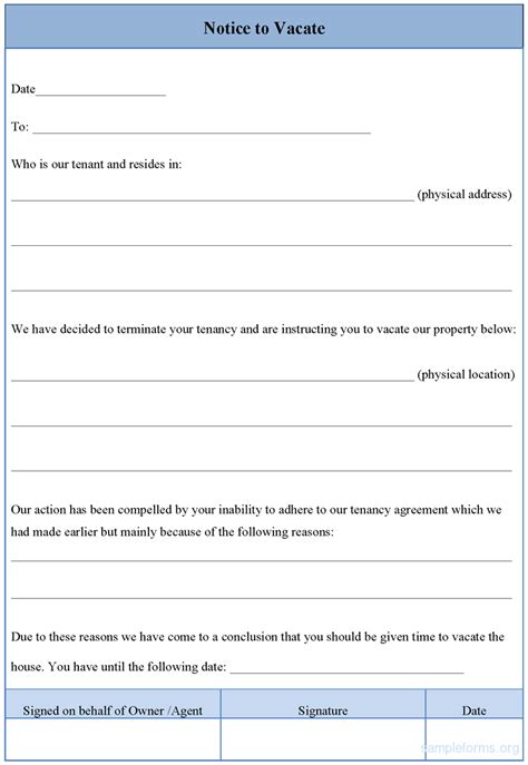 Free Printable Intent To Vacate Letter Template Vacate Notice