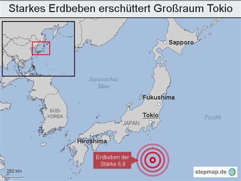 StepMap Starkes Erdbeben erschüttert Großraum Tokio Landkarte für Japan