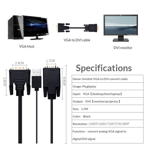 Unnlink Analog Vga Til Dvi D Kabel Konverter Digital Adapter Fhd