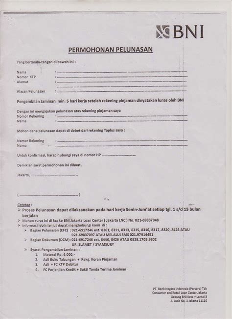 Surat Permohonan Keringanan Denda Bank