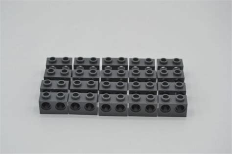 LEGO 20 X Technic Lochstein Neues Dunkelgrau Dark Bluish Gray Brick 1x2