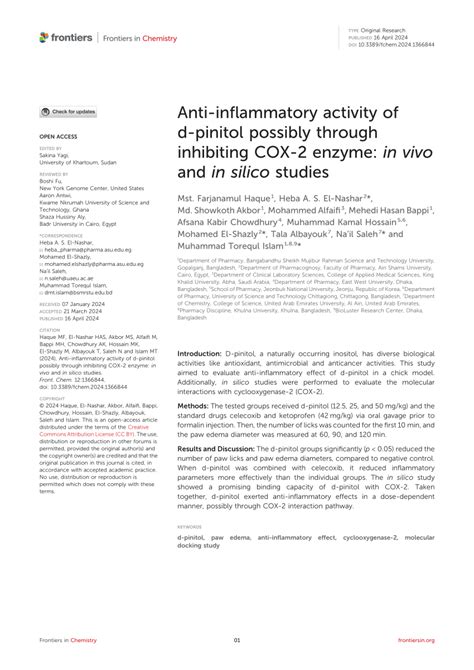 Pdf Anti Inflammatory Activity Of D Pinitol Possibly Through