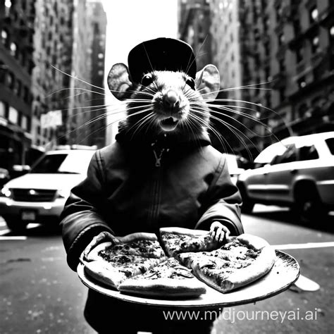 New York City Rat Enjoying Pizza in Classic Monochrome | MUSE AI