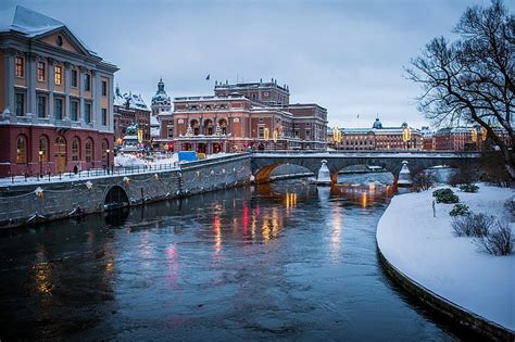 HD wallpaper: Stockholm winter bridge, Sweden, river, water channel ...