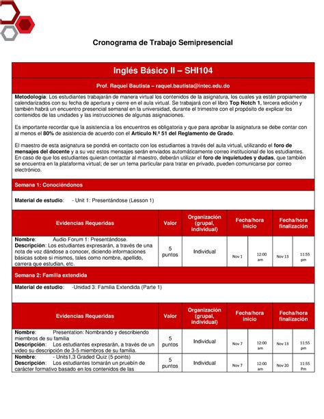 Basic 2 Chronogram Nov23 Jan24 Cronograma De Trabajo Semipresencial